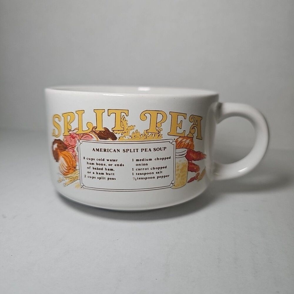 Vintage Split Pea Soup Recipe Handled Mug 1970’s Retro Ceramic 3x4"